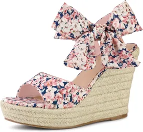Allegra K Women's Platform Floral Printed Slingback Espadrille Wedge Sandals