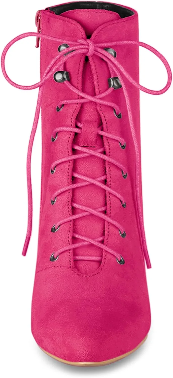 Allegra K Women's Pointy Toe Zip Lace Up Stiletto Heel Ankle Boots