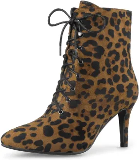 Allegra K Women's Pointy Toe Zip Lace Up Stiletto Heel Ankle Boots