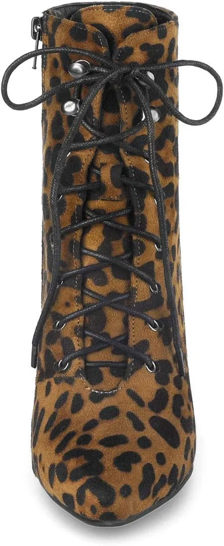 Allegra K Women's Pointy Toe Zip Lace Up Stiletto Heel Ankle Boots