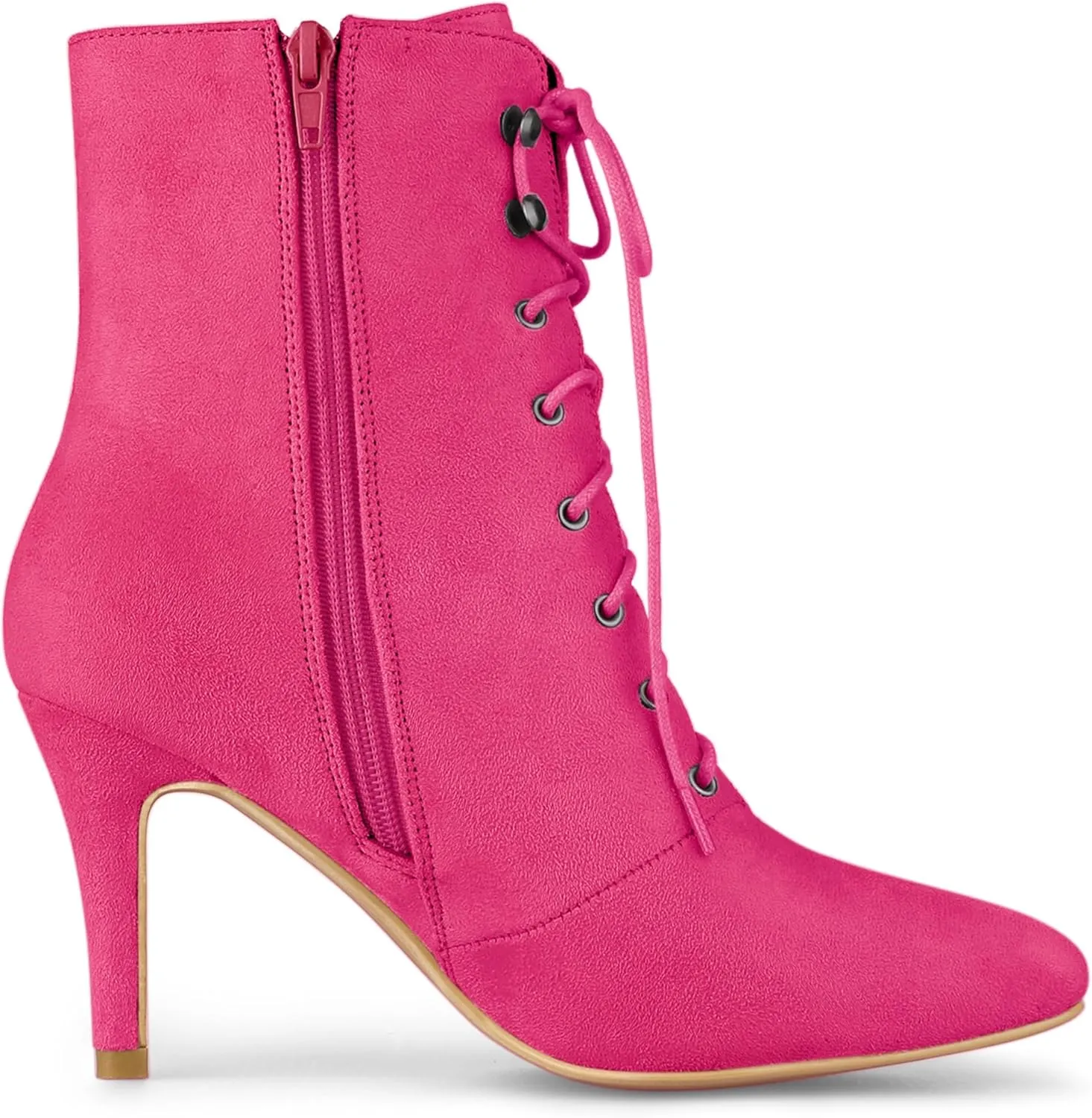 Allegra K Women's Pointy Toe Zip Lace Up Stiletto Heel Ankle Boots