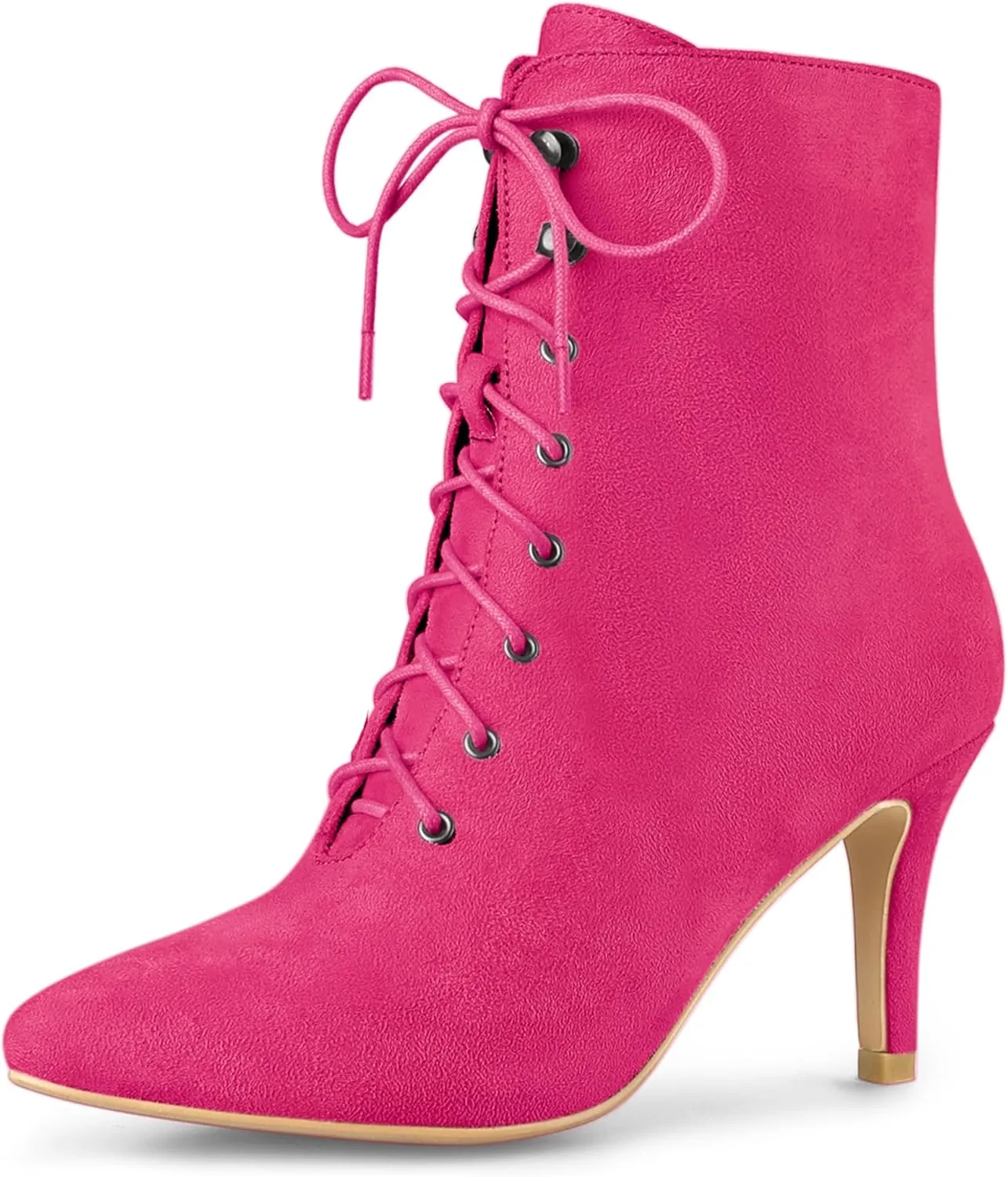 Allegra K Women's Pointy Toe Zip Lace Up Stiletto Heel Ankle Boots
