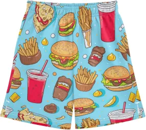 CHIFIGNO Colorful Food Blue and Yellow Boys Summer Casual Shorts with Pockets Elastic Waist Sport Shorts Streetwear 7-15Y