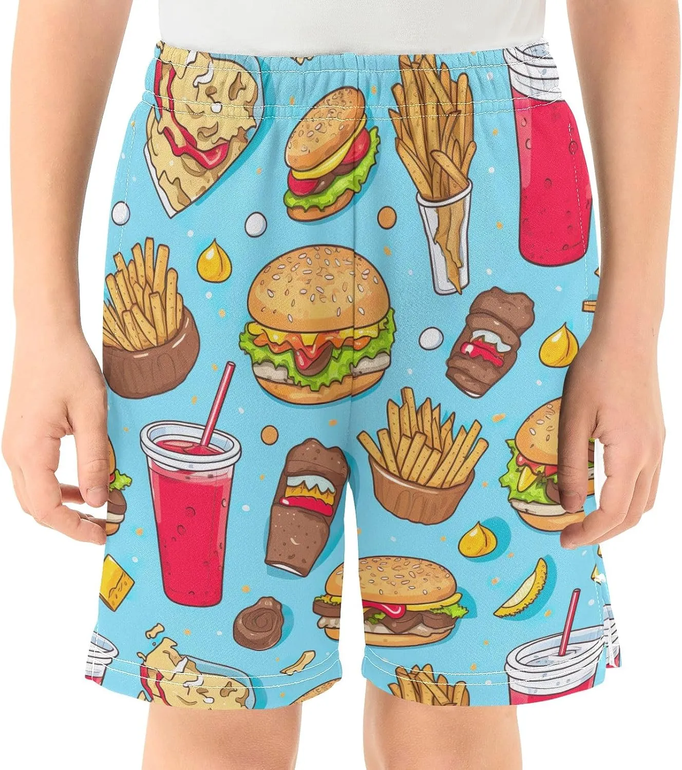 CHIFIGNO Colorful Food Blue and Yellow Boys Summer Casual Shorts with Pockets Elastic Waist Sport Shorts Streetwear 7-15Y