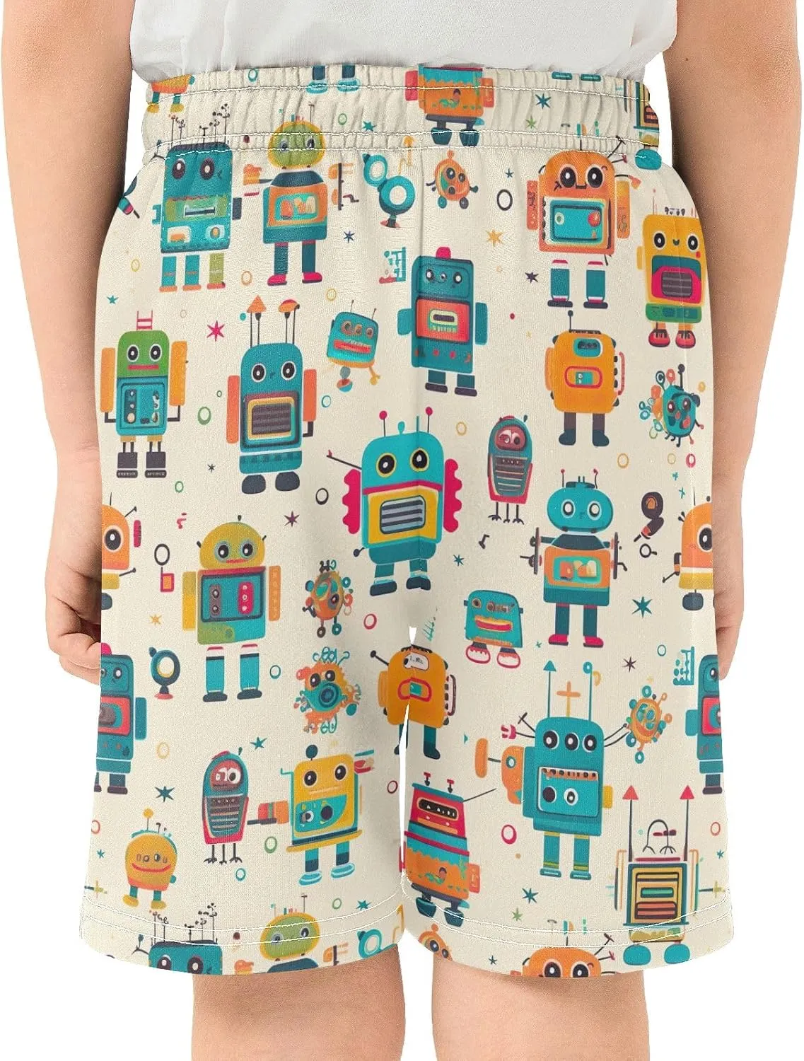 CHIFIGNO Youth Boy Summer Casual Shorts Colorful Robots Elastic Waist Sweat Shorts with Pockets Sports 7-15Y