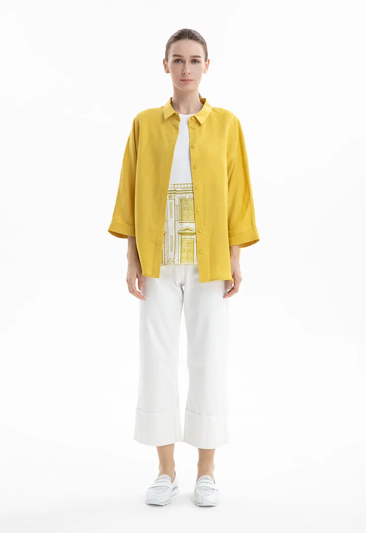 Choice Collared Concealed Buttons Oversized Shirt Moss