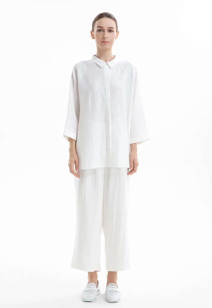 Choice Collared Concealed Buttons Oversized Shirt Off White