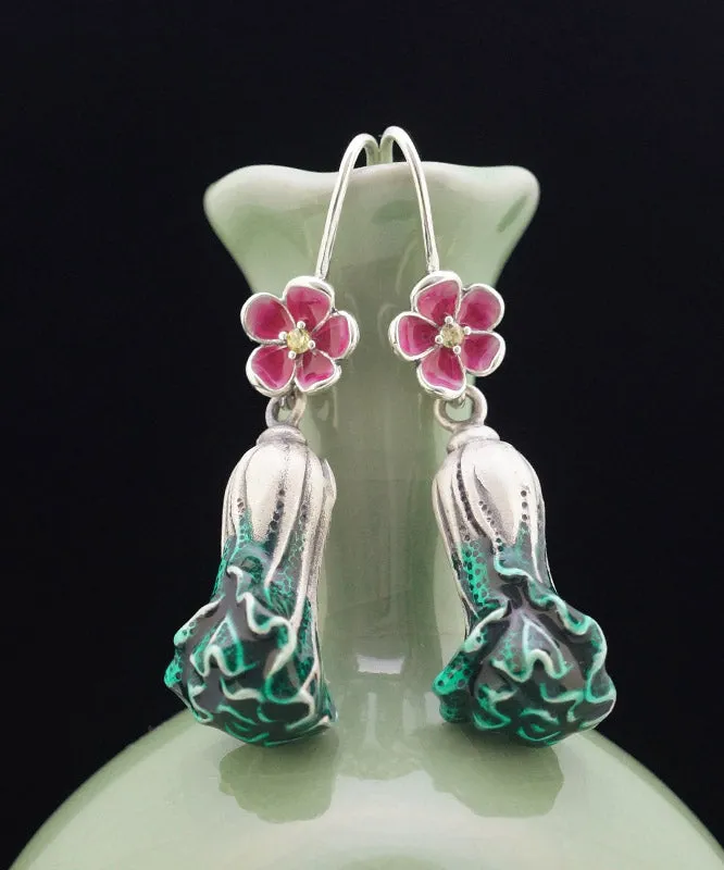 Elegant Green Sterling Silver Cabbage Drop Earrings LY2310