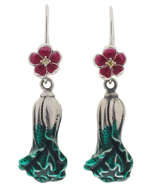 Elegant Green Sterling Silver Cabbage Drop Earrings LY2310