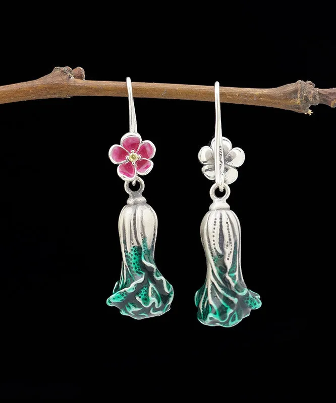 Elegant Green Sterling Silver Cabbage Drop Earrings LY2310