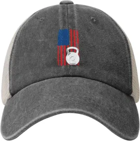 Fitness Trainer with USA Flag Baseball Cap for Men Women Mesh Hat Adjustable Breathable Trucker Caps