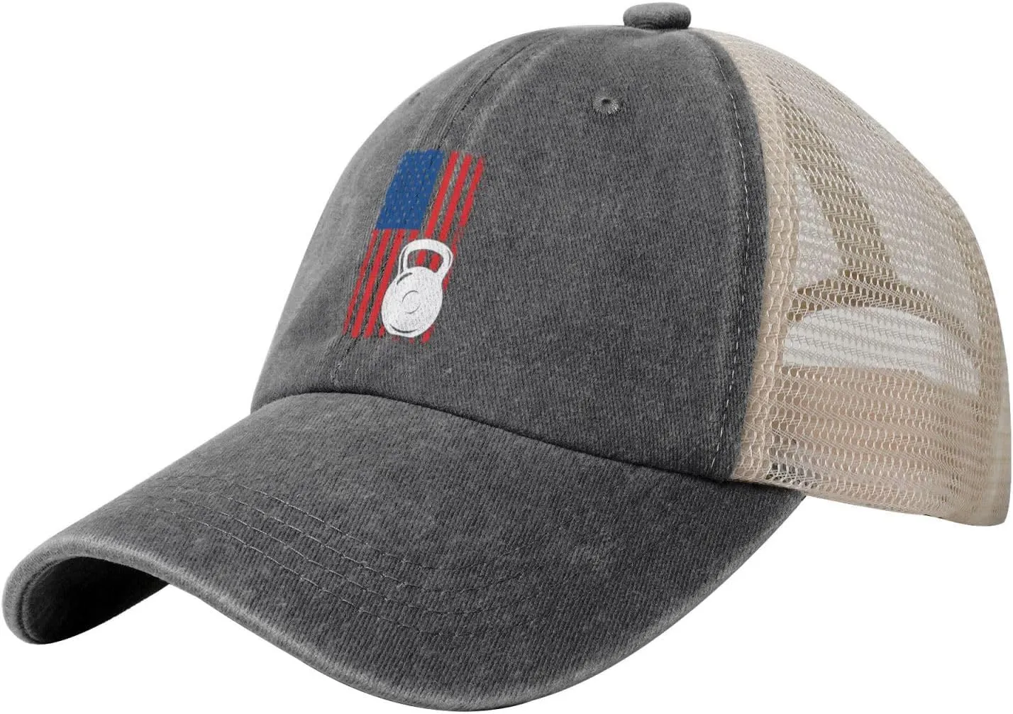 Fitness Trainer with USA Flag Baseball Cap for Men Women Mesh Hat Adjustable Breathable Trucker Caps