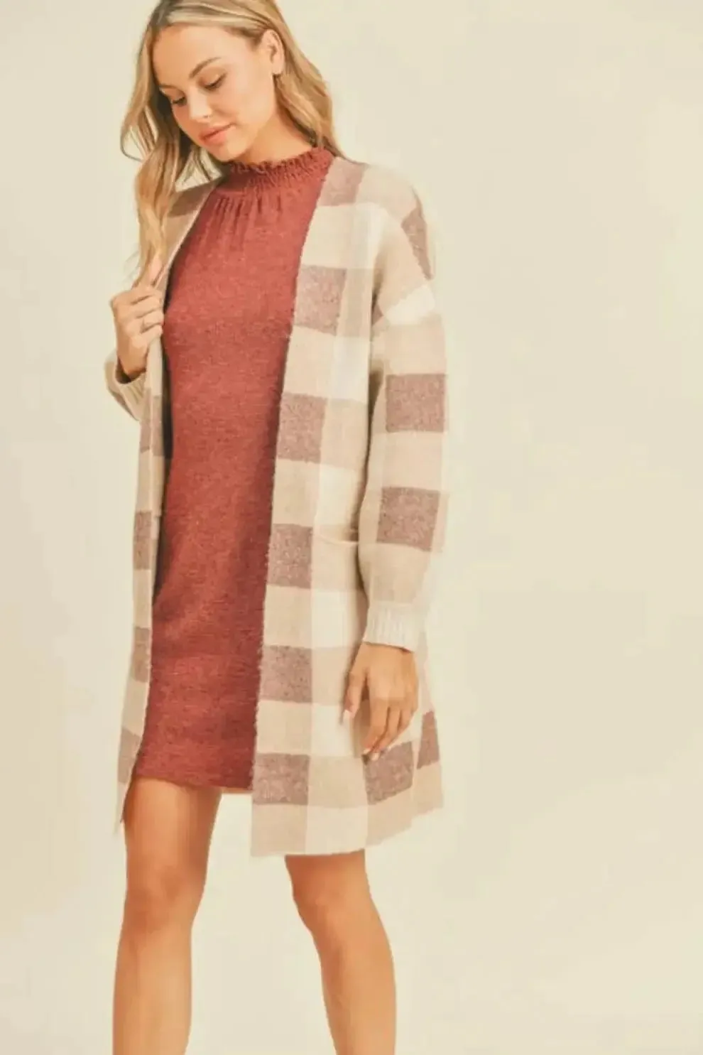 Ginger Plaid Open Cardigan