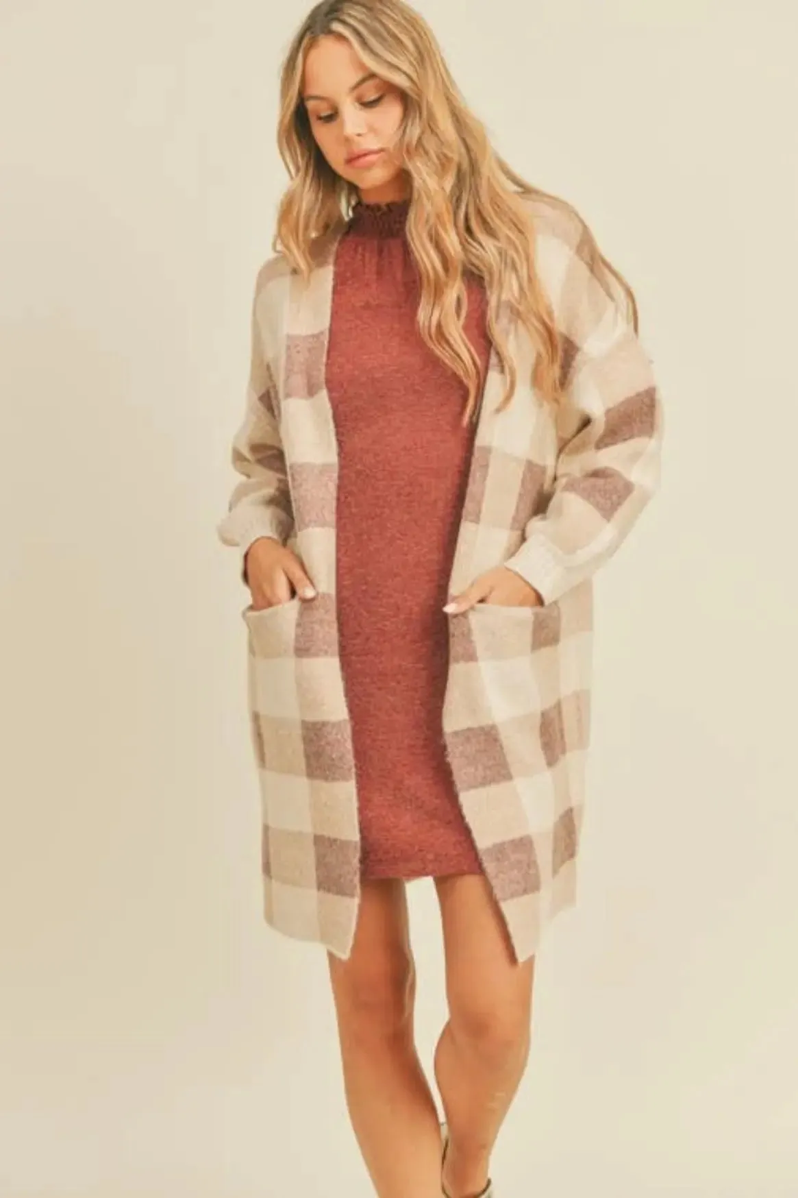 Ginger Plaid Open Cardigan