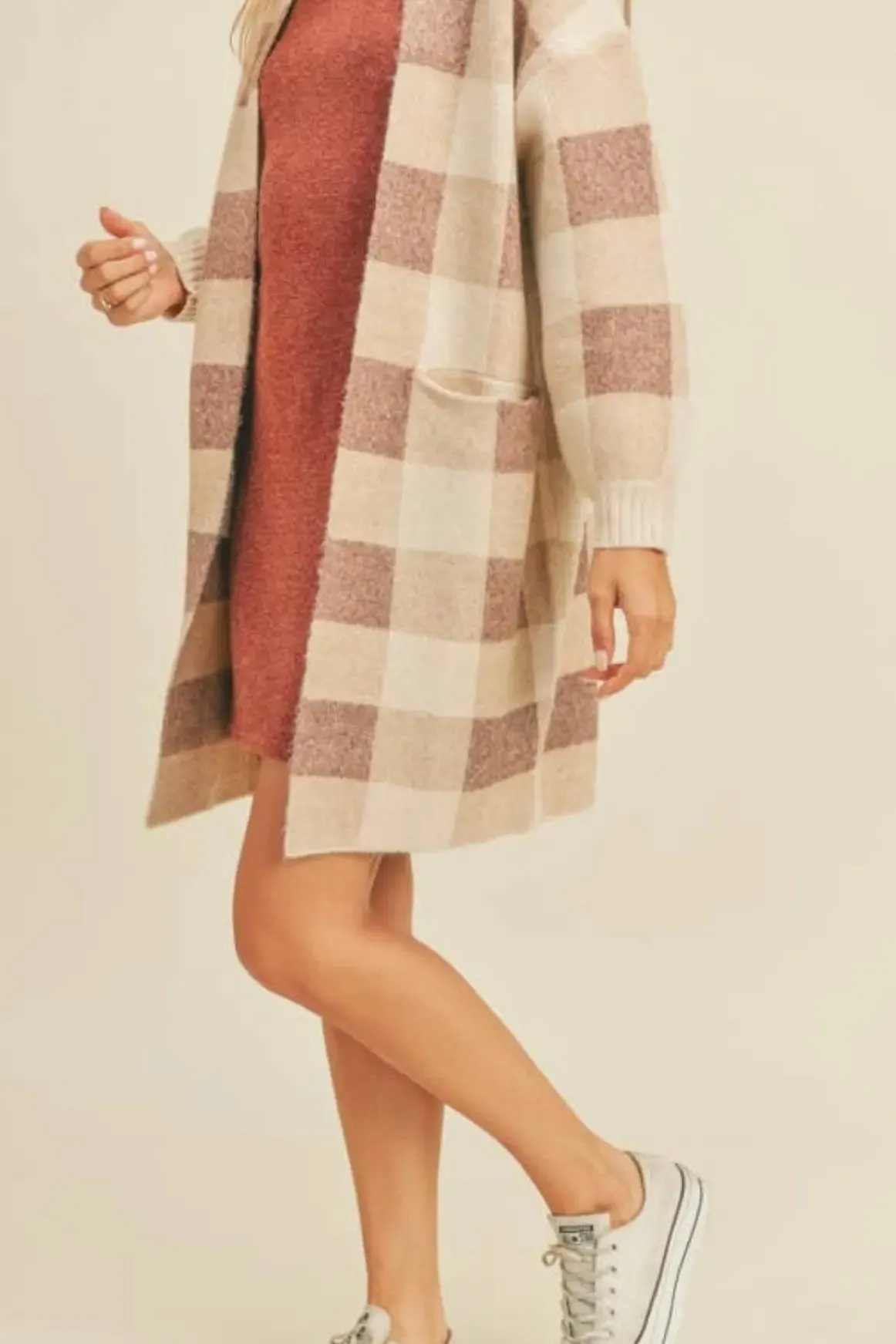 Ginger Plaid Open Cardigan