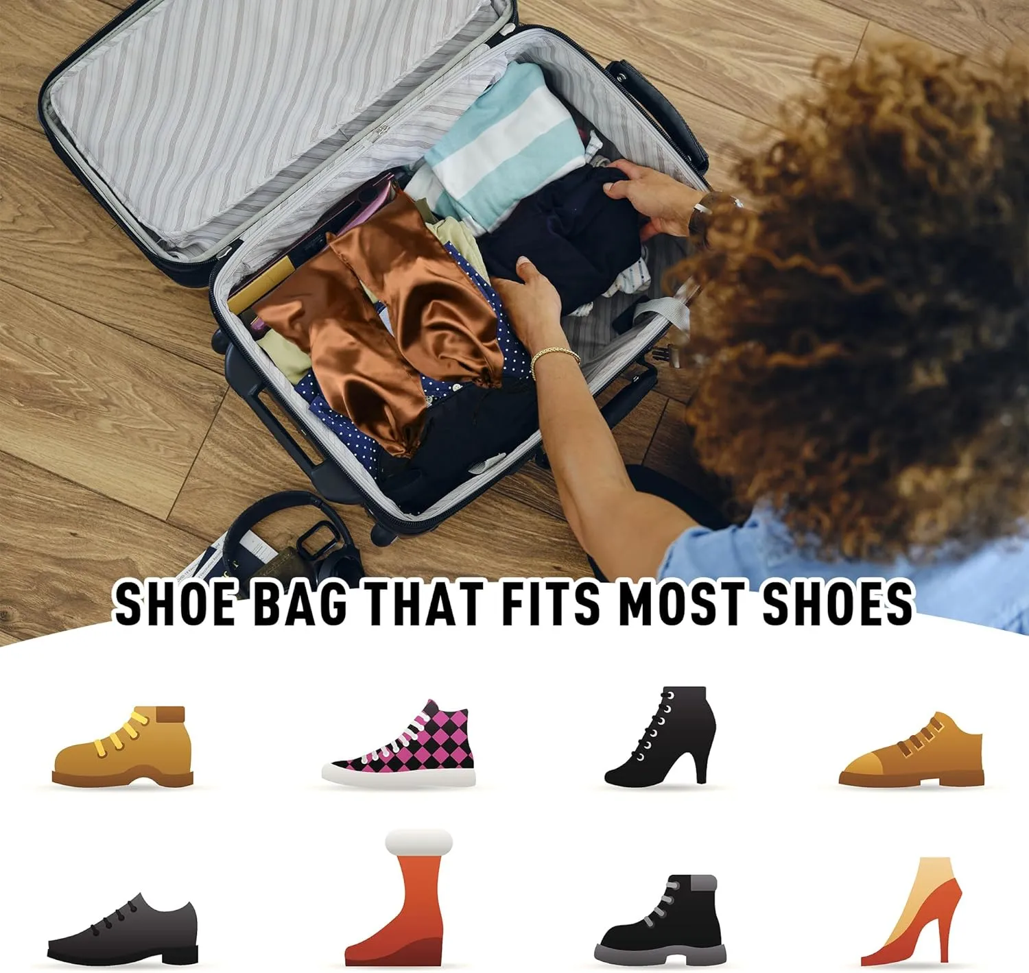 GONGKANGYUAN 4 Pack Shoe Bags for Travel Satin Fabric Shoe Bag with Drawstring for Men Women Travel Protecting Storing Shoes (Grey)