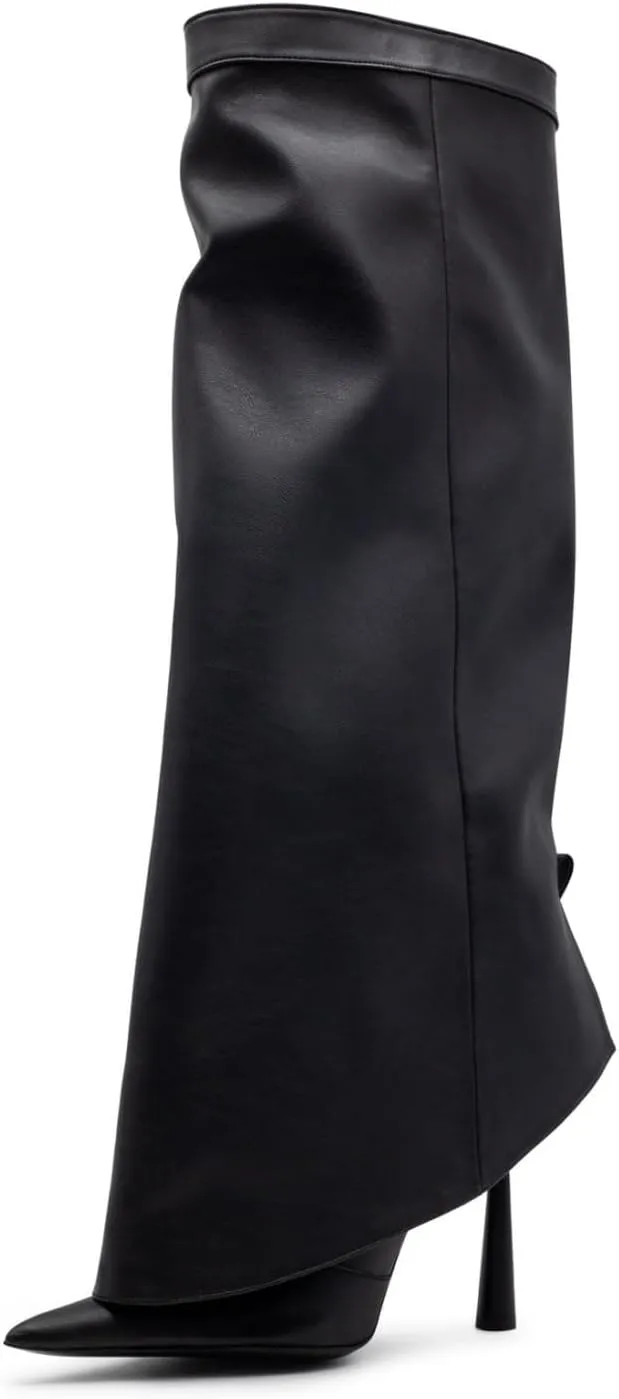Goolita Fold Over Boots For Women, Pointed Toe Stiletto Heel Knee High Boots Fashion Comfortable Slip On Tall Boots