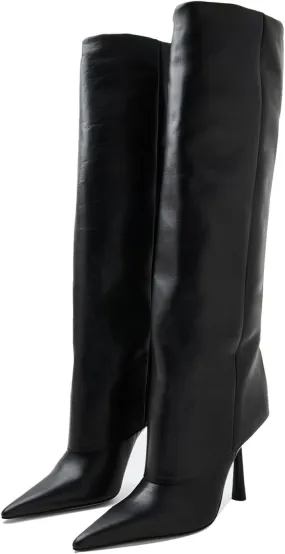 Goolita Fold Over Boots For Women, Pointed Toe Stiletto Heel Knee High Boots Fashion Comfortable Slip On Tall Boots