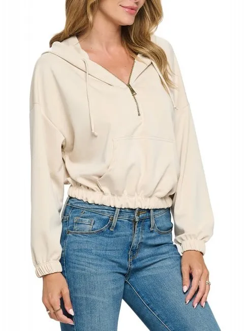 Half Zip Scuba Hoodie - Cream