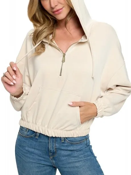 Half Zip Scuba Hoodie - Cream