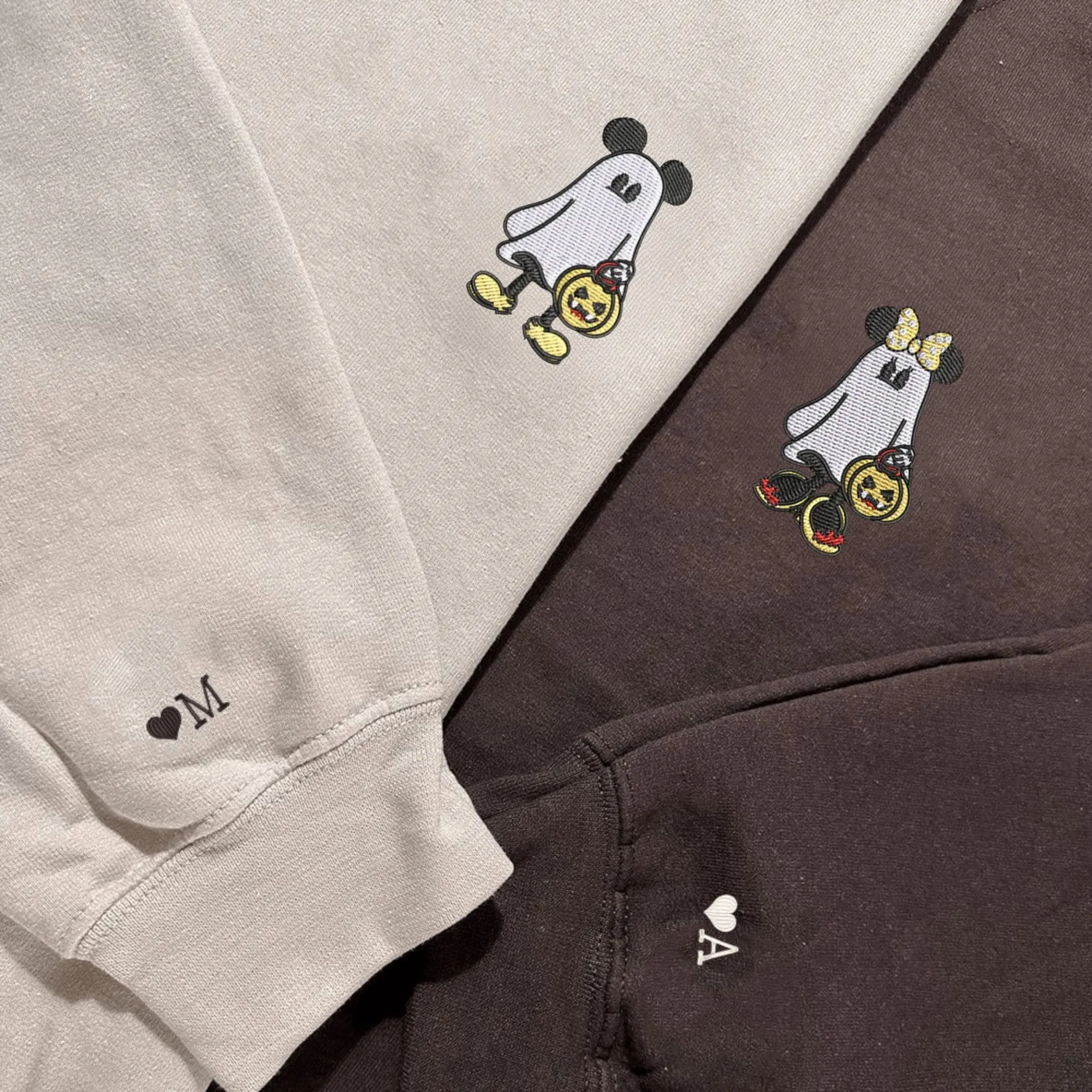 Halloween Ghost Mouse Couple Hoodies – Matching Partner Hoodies for Halloween