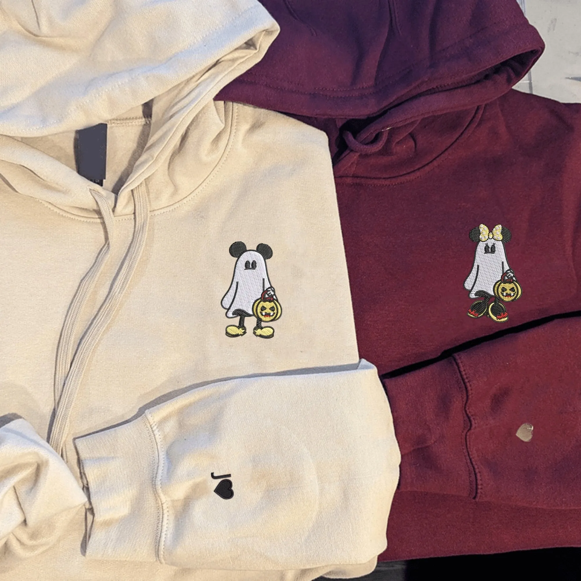 Halloween Ghost Mouse Couple Hoodies – Matching Partner Hoodies for Halloween