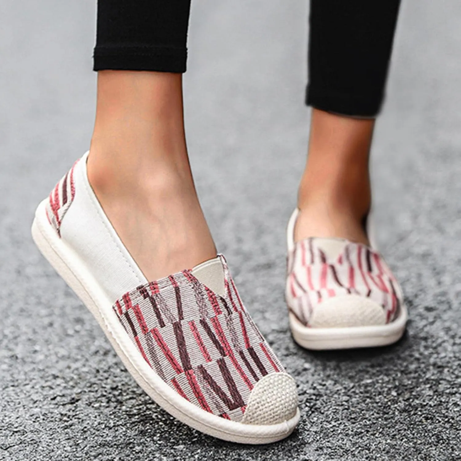 Hbeylia Slip On Loafers For Women Fashion Casual Soft Comfort Non Slip Round Toe Low Top Flats Walking Shoes Anti Skid Fall Driving Dress Shoes Canvas For Lady Girl