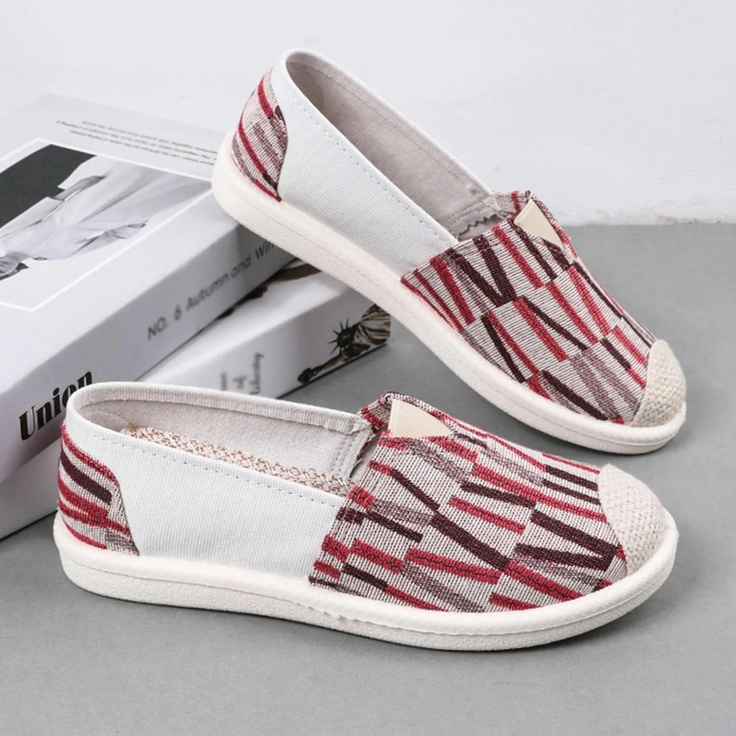 Hbeylia Slip On Loafers For Women Fashion Casual Soft Comfort Non Slip Round Toe Low Top Flats Walking Shoes Anti Skid Fall Driving Dress Shoes Canvas For Lady Girl
