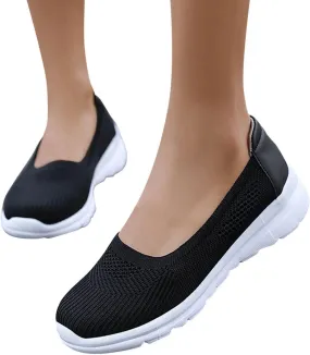 Hbeylia Slip On Loafers For Women Lightweight Breathable Mesh Ballet Flats Walking Shoes Soft Comfort Knit Slip-On Anti Skid Flats Fashion Casual Low Top Fashion Sneakers for Work Nurse Driving