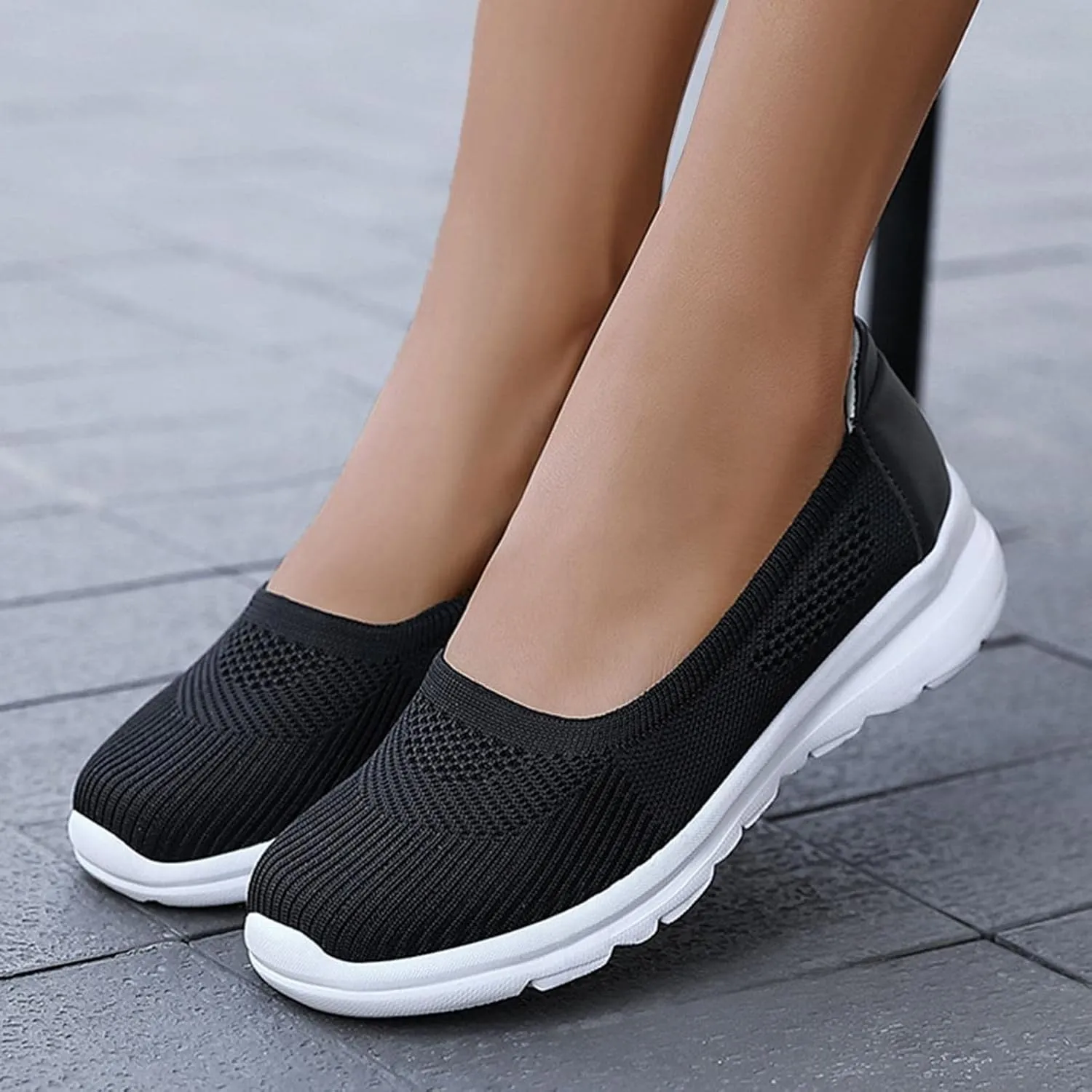 Hbeylia Slip On Loafers For Women Lightweight Breathable Mesh Ballet Flats Walking Shoes Soft Comfort Knit Slip-On Anti Skid Flats Fashion Casual Low Top Fashion Sneakers for Work Nurse Driving