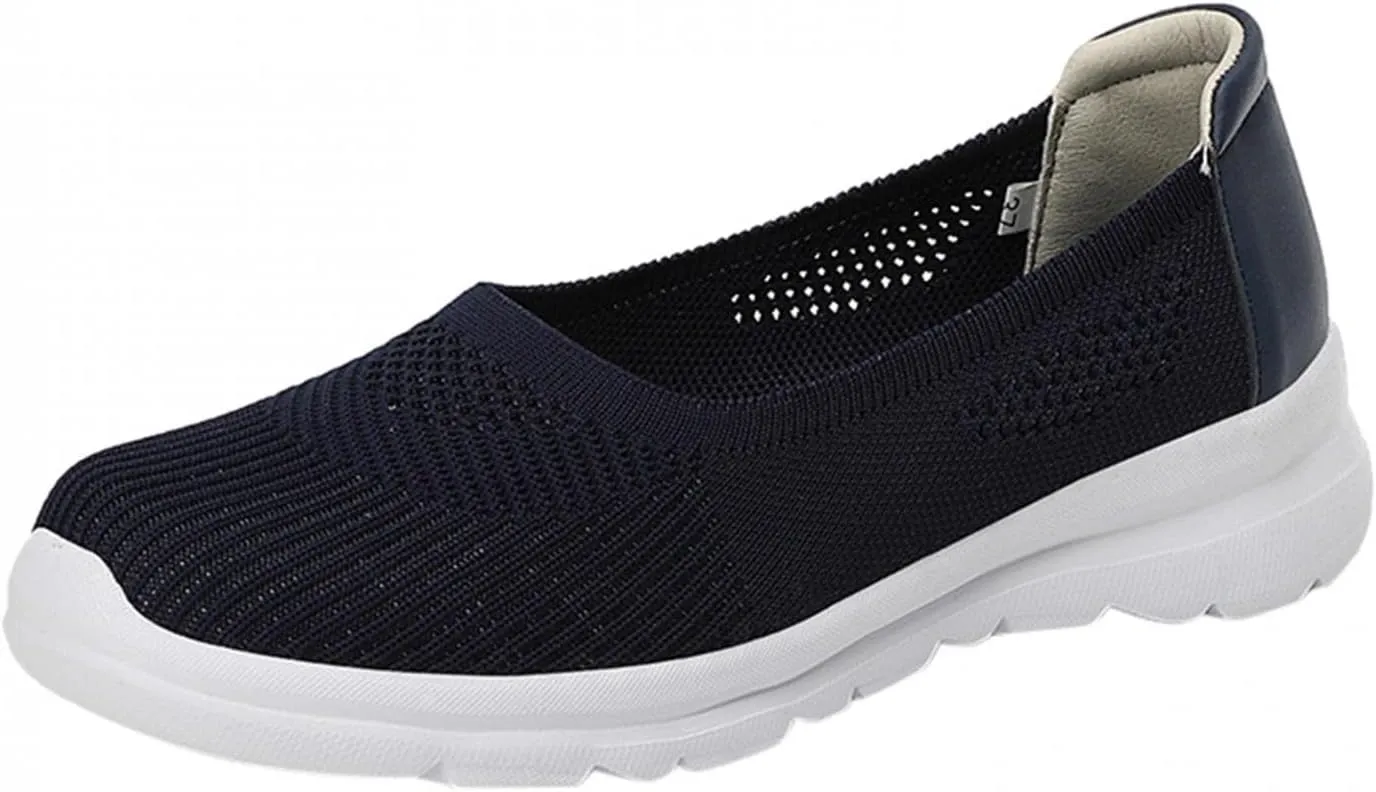 Hbeylia Slip On Loafers For Women Lightweight Breathable Mesh Ballet Flats Walking Shoes Soft Comfort Knit Slip-On Anti Skid Flats Fashion Casual Low Top Fashion Sneakers for Work Nurse Driving