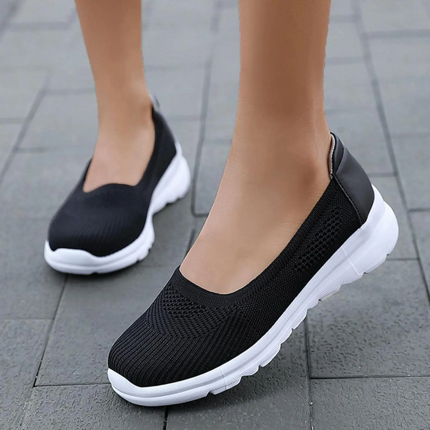 Hbeylia Slip On Loafers For Women Lightweight Breathable Mesh Ballet Flats Walking Shoes Soft Comfort Knit Slip-On Anti Skid Flats Fashion Casual Low Top Fashion Sneakers for Work Nurse Driving