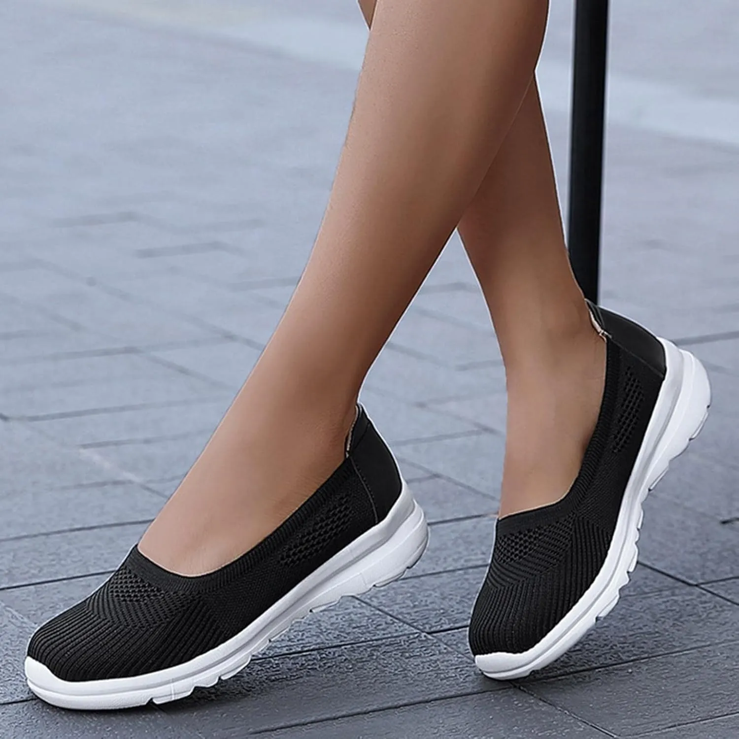 Hbeylia Slip On Loafers For Women Lightweight Breathable Mesh Ballet Flats Walking Shoes Soft Comfort Knit Slip-On Anti Skid Flats Fashion Casual Low Top Fashion Sneakers for Work Nurse Driving