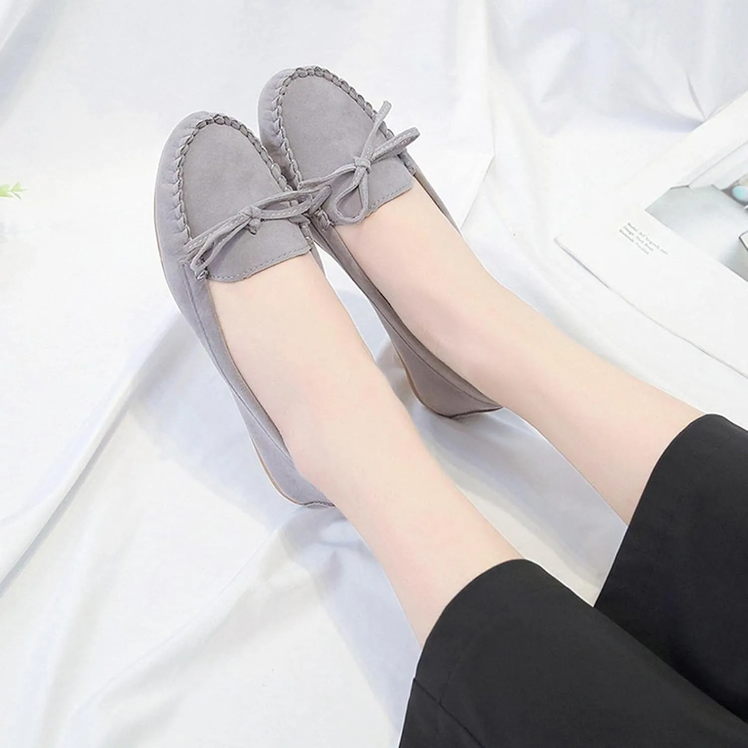Hbeylia Women'S Slip On Loafers Fashion Casual Soft Suede Anti Slip Slip On Flats Bowknot Low Top Walking Shoes Ballet Flats Dress Work Shoes For Women Ladies Girls Beach Travel Vacation