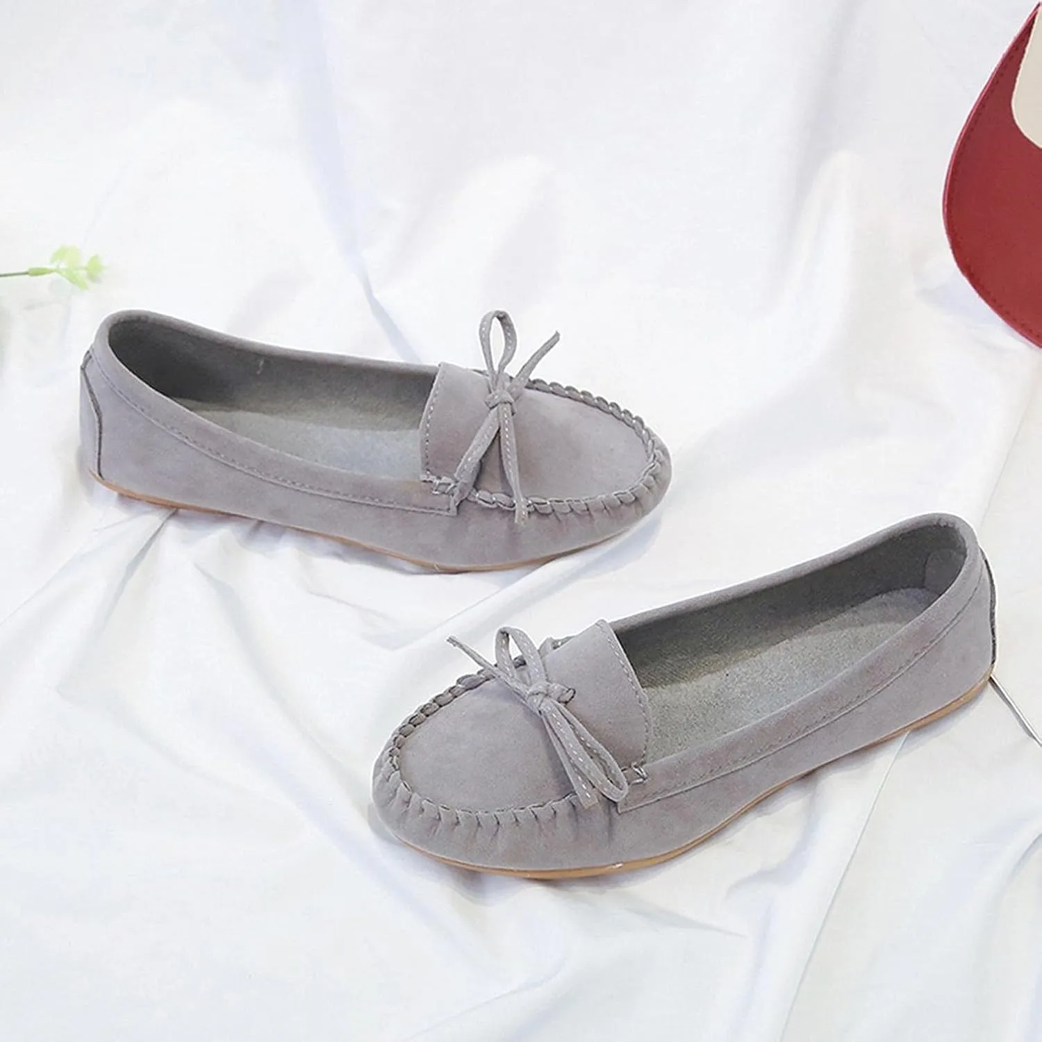 Hbeylia Women'S Slip On Loafers Fashion Casual Soft Suede Anti Slip Slip On Flats Bowknot Low Top Walking Shoes Ballet Flats Dress Work Shoes For Women Ladies Girls Beach Travel Vacation