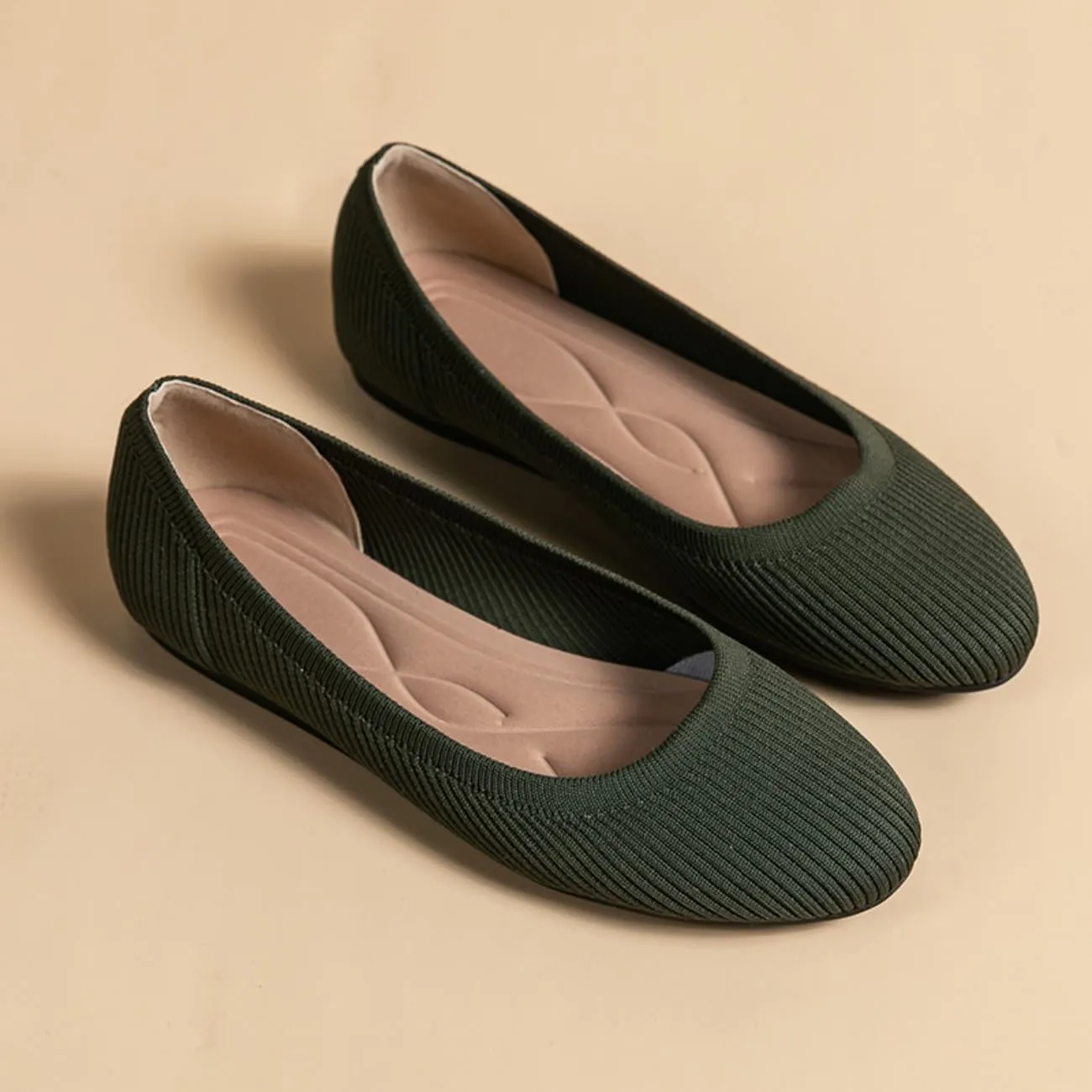HROYL Women's Knit Flat Ballet Shoes Round Toe Slip on Women Flats for Dressy Casual Office Work Wedding Comfort Soft Model XTZ-Y2