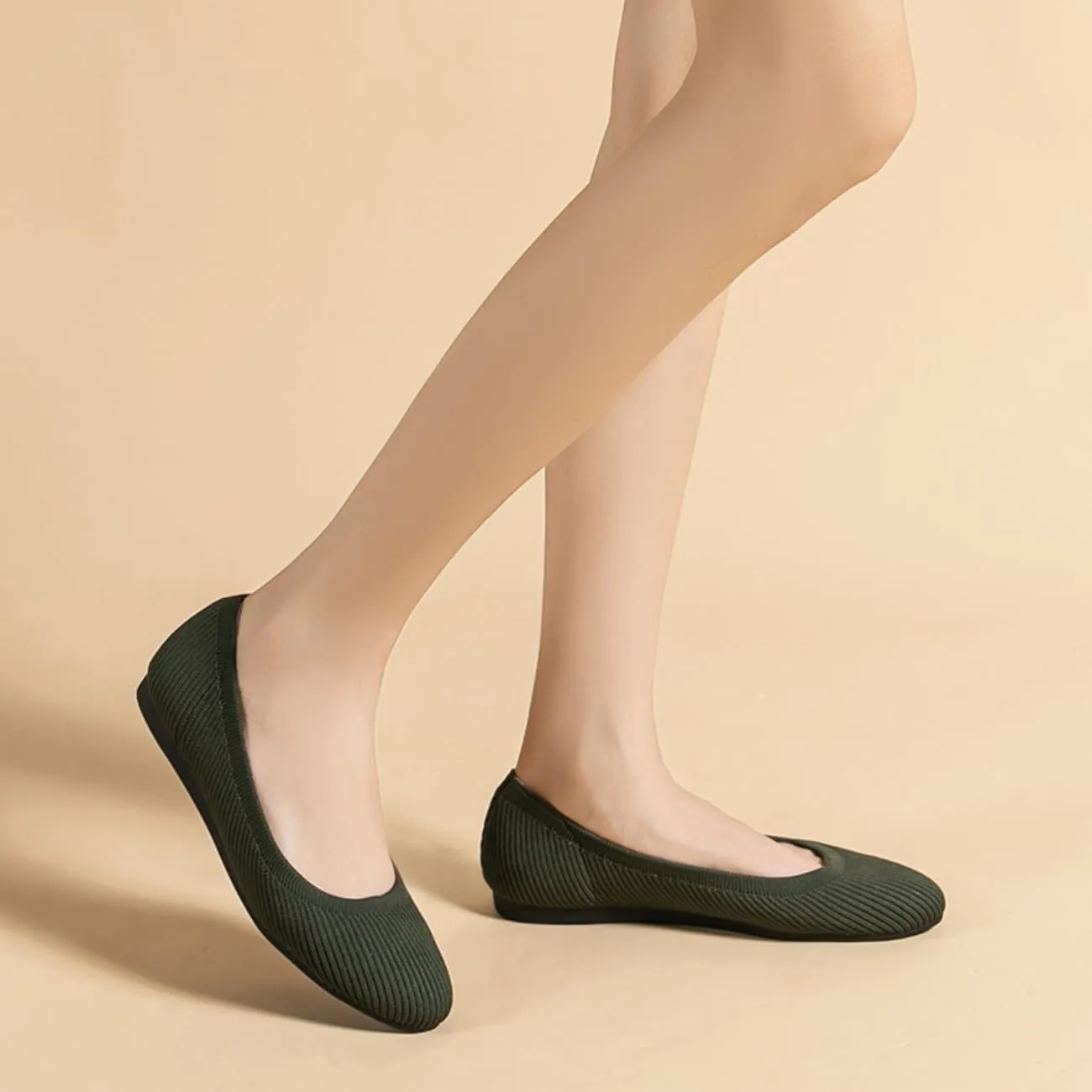 HROYL Women's Knit Flat Ballet Shoes Round Toe Slip on Women Flats for Dressy Casual Office Work Wedding Comfort Soft Model XTZ-Y2