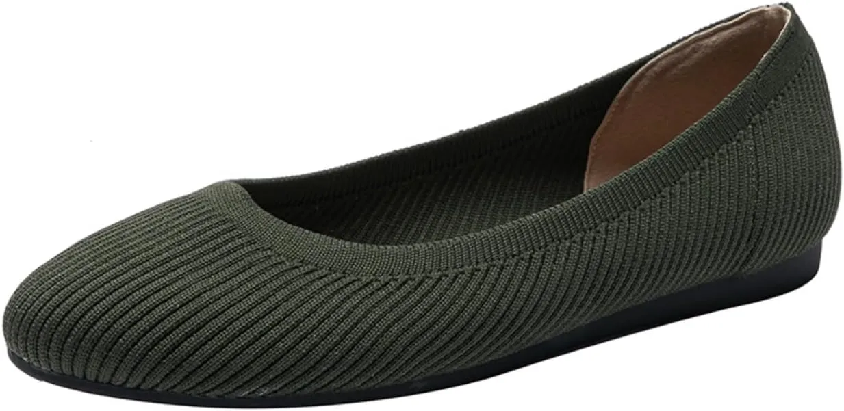 HROYL Women's Knit Flat Ballet Shoes Round Toe Slip on Women Flats for Dressy Casual Office Work Wedding Comfort Soft Model XTZ-Y2
