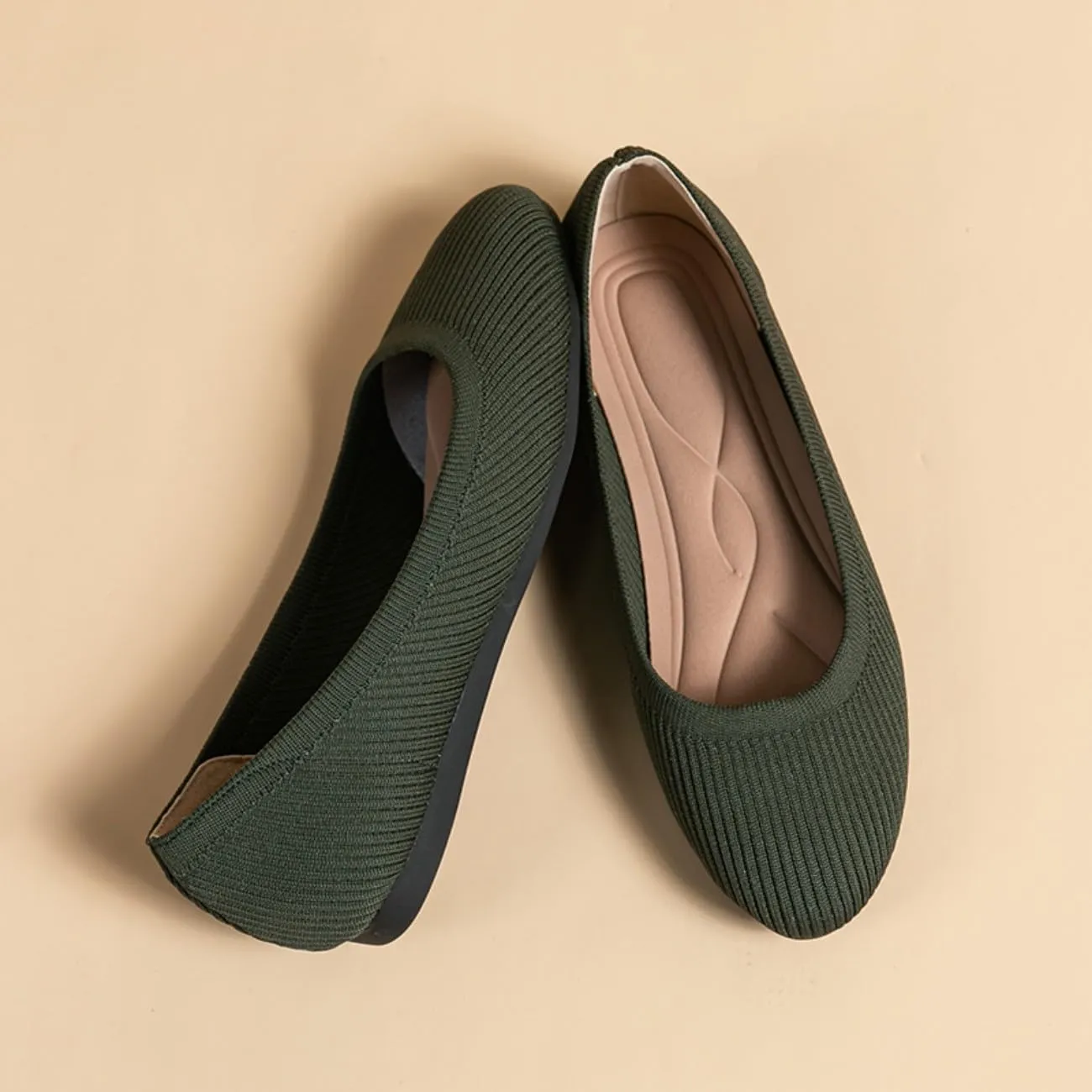 HROYL Women's Knit Flat Ballet Shoes Round Toe Slip on Women Flats for Dressy Casual Office Work Wedding Comfort Soft Model XTZ-Y2
