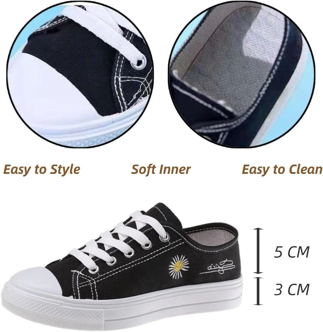 Low-Top Canvas Sneakers for Women – Cute Bear & Floral Design, Soft Lining, Anti-Slip Sole, Casual Lace up Canvas Sneakers,Casual White Tennis Walking Shoes