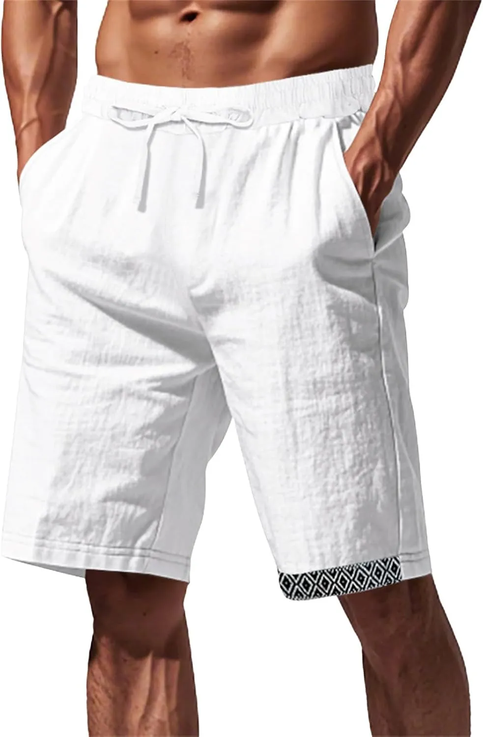 MensCotton Linen Shorts Quick Dry Big and Tall Sports Outdoor Running Short Pants Gym Casual Trousers