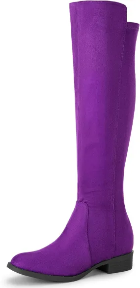 Perphy Round Toe Side Zip Chunky Heels Knee High Boots for Women