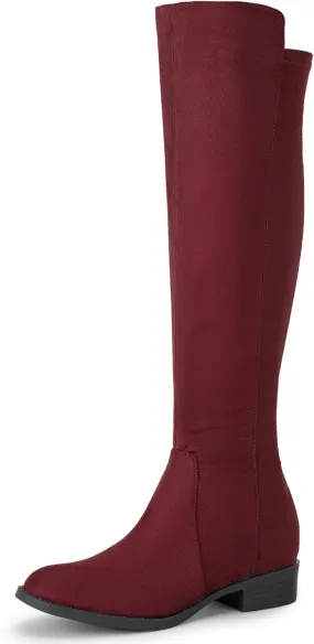 Perphy Round Toe Side Zip Chunky Heels Knee High Boots for Women