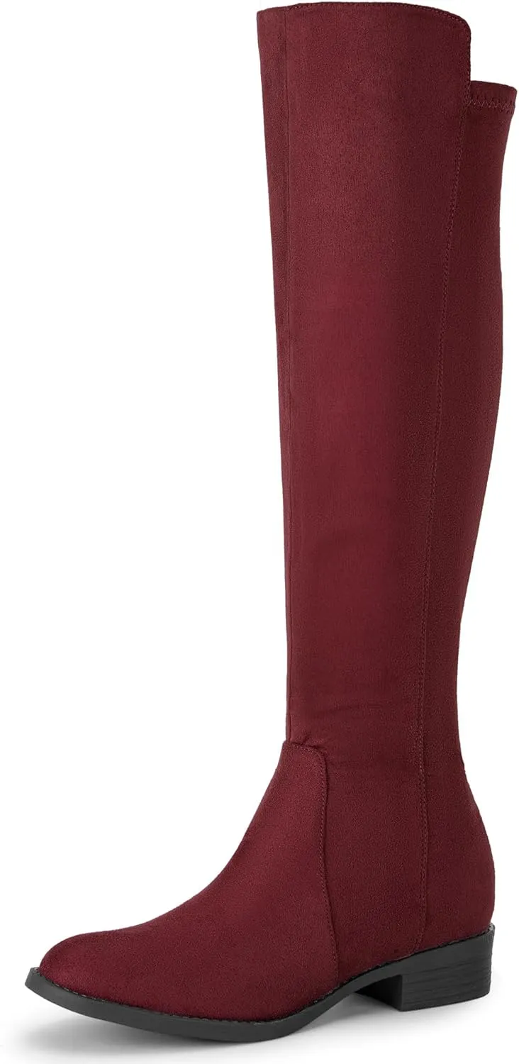 Perphy Round Toe Side Zip Chunky Heels Knee High Boots for Women