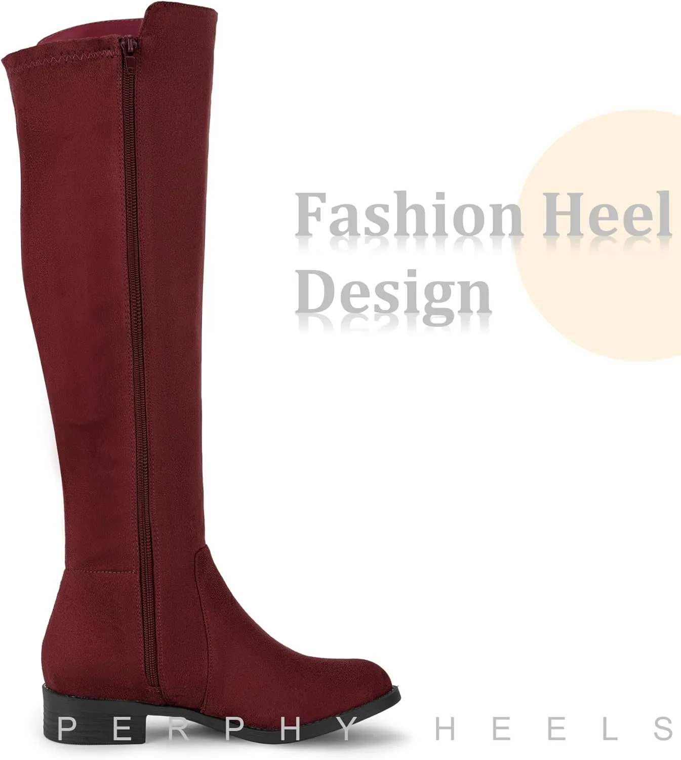 Perphy Round Toe Side Zip Chunky Heels Knee High Boots for Women