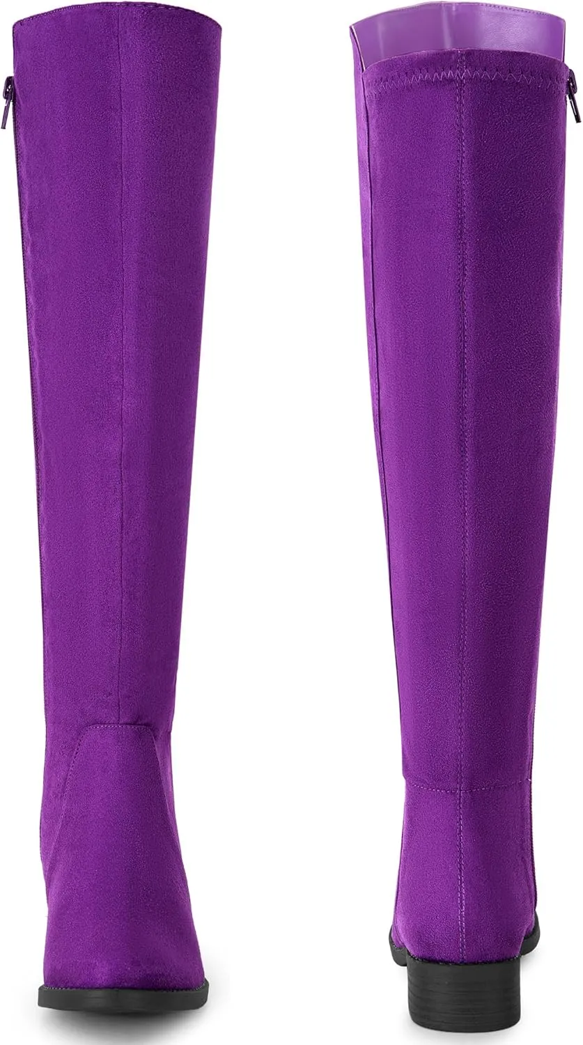 Perphy Round Toe Side Zip Chunky Heels Knee High Boots for Women