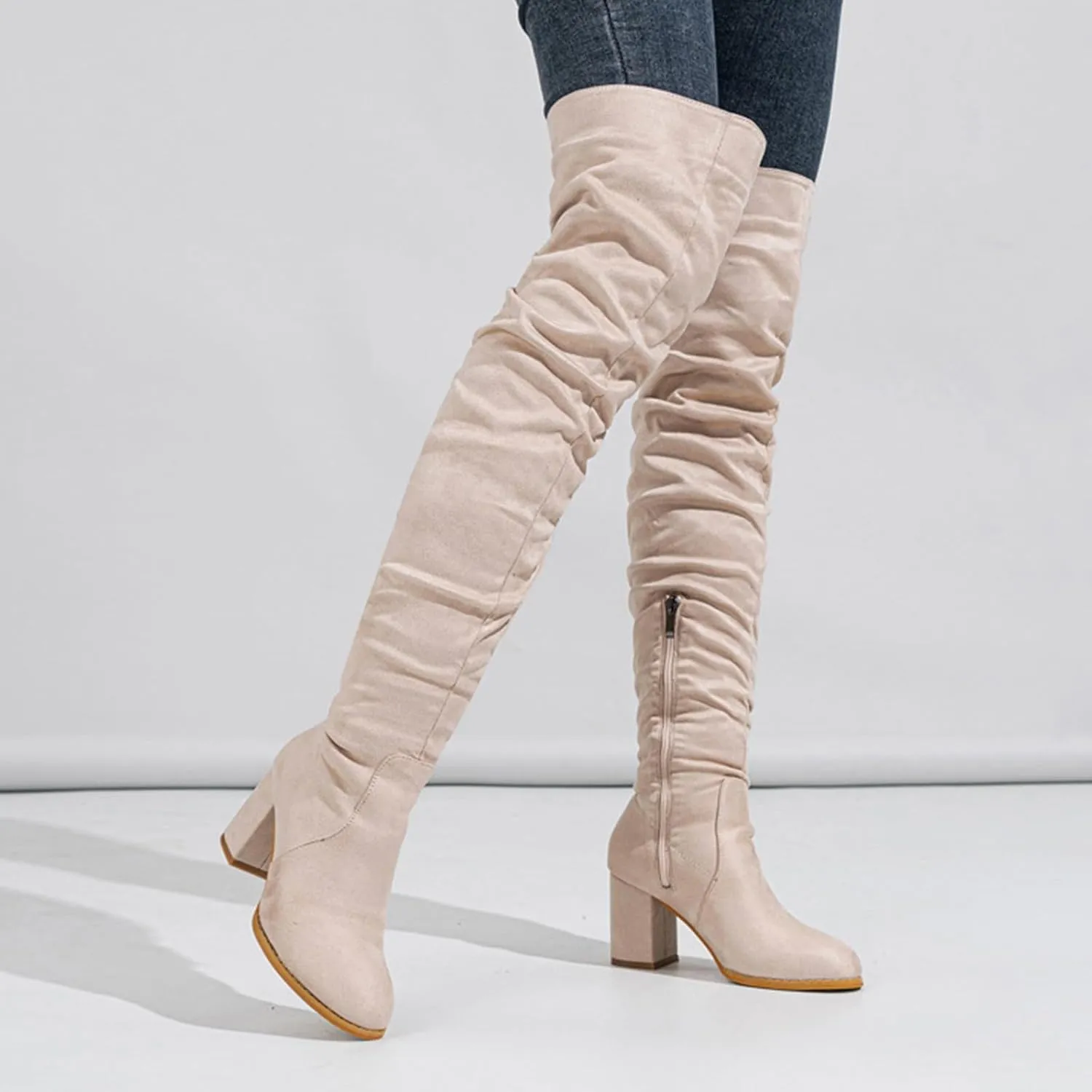 Thigh High Boots for Women Fashion Over The Knee Boots Platform Heels Suede Long Boots Zipper Flat Booties Tall Dress Boots