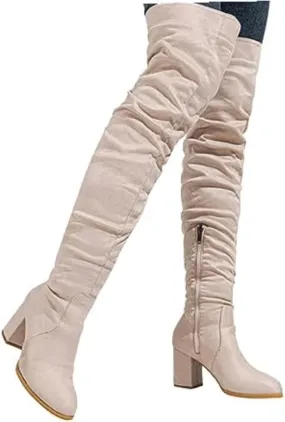 Thigh High Boots for Women Fashion Over The Knee Boots Platform Heels Suede Long Boots Zipper Flat Booties Tall Dress Boots