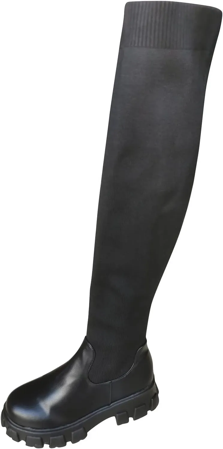 Thigh High Boots for Women Fashion Over The Knee Boots Platform Heels Suede Long Boots Zipper Flat Booties Tall Dress Boots