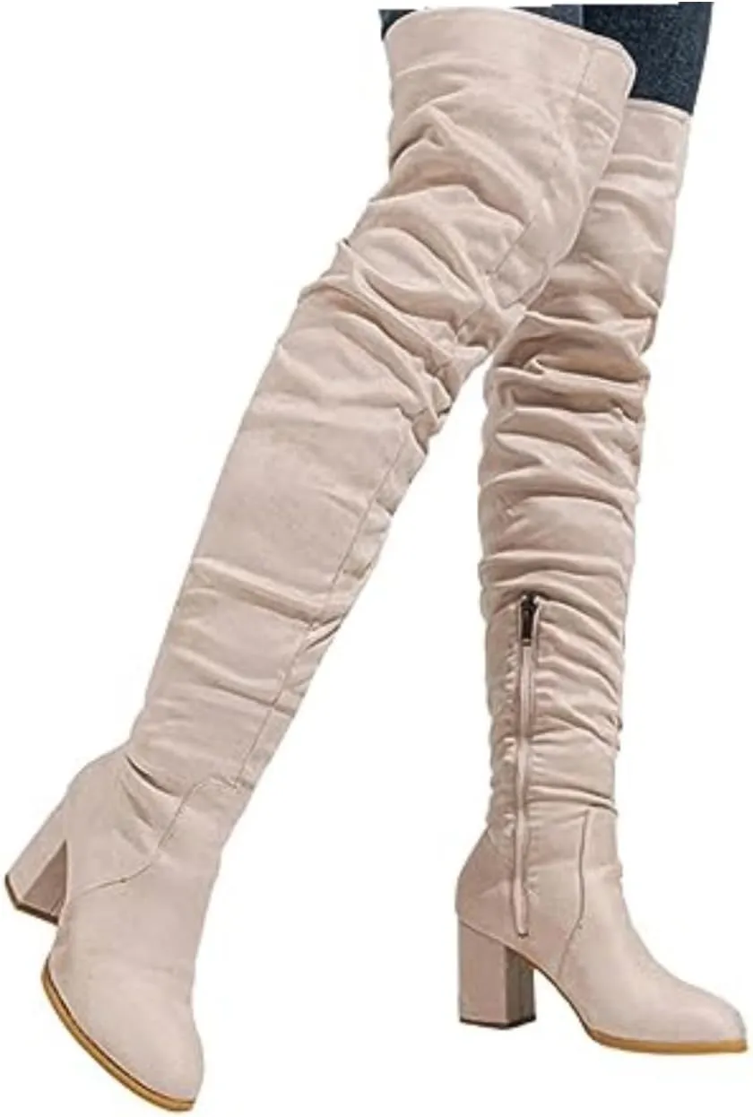 Thigh High Boots for Women Fashion Over The Knee Boots Platform Heels Suede Long Boots Zipper Flat Booties Tall Dress Boots